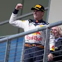 Max Verstappen, Red Bull Racing celebrates on the podium at Formula One World Championship, Rd18, United States Grand Prix, Race, Circuit of the Americas, Austin, Texas, USA, Sunday 21 October 2018.