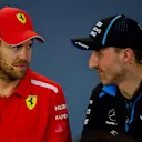 MELBOURNE GRAND PRIX CIRCUIT, AUSTRALIA - MARCH 14: Sebastian Vettel, Ferrari and Robert Kubica, Williams Racing in Press Conference during the Australian GP at Melbourne Grand Prix Circuit on March 14, 2019 in Melbourne Grand Prix Circuit, Australia. (Photo by Jerry Andre / Sutton Images)