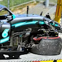 RED BULL RING, AUSTRIA - JUNE 28: The damaged car of Valtteri Bottas, Mercedes AMG W10, on a flat bed truck after his crash at turn 6 during the Austrian GP at Red Bull Ring on June 28, 2019 in Red Bull Ring, Austria. (Photo by Mark Sutton / Sutton Images)
