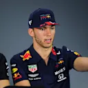 BAHRAIN INTERNATIONAL CIRCUIT, BAHRAIN - MARCH 28: Valtteri Bottas, Mercedes AMG F1 and Pierre Gasly, Red Bull Racing in Press Conference during the Bahrain GP at Bahrain International Circuit on March 28, 2019 in Bahrain International Circuit, Bahrain. (Photo by Simon Galloway / Sutton Images)