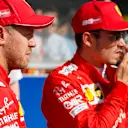 SPA-FRANCORCHAMPS, BELGIUM - AUGUST 31: Pole winner Charles Leclerc, Ferrari, and Sebastian Vettel, Ferrari during the Belgian GP at Spa-Francorchamps on August 31, 2019 in Spa-Francorchamps, Belgium. (Photo by Steven Tee / LAT Images)