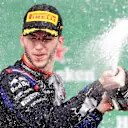 SAO PAULO, BRAZIL - NOVEMBER 17: Second placed Pierre Gasly of France and Scuderia Toro Rosso celebrates on the podium during the F1 Grand Prix of Brazil at Autodromo Jose Carlos Pace on November 17, 2019 in Sao Paulo, Brazil. (Photo by Mark Thompson/Getty Images)