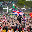 SILVERSTONE, UNITED KINGDOM - JULY 14: Lewis Hamilton, Mercedes AMG F1, 1st position, celebrates with his fans during the British GP at Silverstone on July 14, 2019 in Silverstone, United Kingdom. (Photo by Glenn Dunbar / LAT Images)