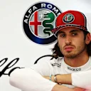 SUZUKA, JAPAN - OCTOBER 11: Antonio Giovinazzi of Italy and Alfa Romeo Racing prepares to drive in the garage during practice for the F1 Grand Prix of Japan at Suzuka Circuit on October 11, 2019 in Suzuka, Japan. (Photo by Mark Thompson/Getty Images)