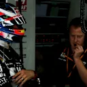 SUZUKA, JAPAN - OCTOBER 13: Romain Grosjean of France and Haas F1 prepares to drive in the garage before the F1 Grand Prix of Japan at Suzuka Circuit on October 13, 2019 in Suzuka, Japan. (Photo by Charles Coates/Getty Images)