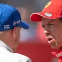 CIRCUIT DE BARCELONA-CATALUNYA, SPAIN - MAY 11: Pole man Valtteri Bottas, Mercedes AMG F1, with Sebastian Vettel, Ferrari, after Qualifying during the Spanish GP at Circuit de Barcelona-Catalunya on May 11, 2019 in Circuit de Barcelona-Catalunya, Spain. (Photo by Simon Galloway / Sutton Images)