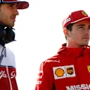 CIRCUIT DE BARCELONA-CATALUNYA, SPAIN - MARCH 01: Antonio Giovinazzi, Alfa Romeo Racing and Charles Leclerc, Ferrari during the Barcelona February testing II at Circuit de Barcelona-Catalunya on March 01, 2019 in Circuit de Barcelona-Catalunya, Spain. (Photo by Zak Mauger / LAT Images)