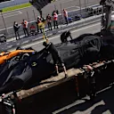 CIRCUIT DE BARCELONA-CATALUNYA, SPAIN - FEBRUARY 26: The car of Valtteri Bottas, Mercedes-AMG F1 W10 EQ Power+ is recovered to the pits during the Barcelona February testing II at Circuit de Barcelona-Catalunya on February 26, 2019 in Circuit de Barcelona-Catalunya, Spain. (Photo by Jerry Andre / Sutton Images)