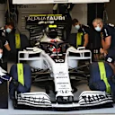 NORTHAMPTON, ENGLAND - AUGUST 09: Pierre Gasly of France driving the (10) Scuderia AlphaTauri AT01 Honda prepares to drive in the garage before the F1 70th Anniversary Grand Prix at Silverstone on August 09, 2020 in Northampton, England. (Photo by Peter Fox/Getty Images)