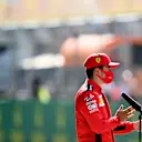 SPIELBERG, AUSTRIA - JULY 05: Charles Leclerc of Monaco and Ferrari talks to the media during the Formula One Grand Prix of Austria at Red Bull Ring on July 05, 2020 in Spielberg, Austria. (Photo by Clive Mason - Formula 1/Formula 1 via Getty Images)