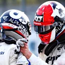 MONZA, ITALY - SEPTEMBER 06: Race winner Pierre Gasly of France and Scuderia AlphaTauri celebrates with teammate Daniil Kvyat of Russia and Scuderia AlphaTauri during the F1 Grand Prix of Italy at Autodromo di Monza on September 06, 2020 in Monza, Italy. (Photo by Dan Istitene - Formula 1/Formula 1 via Getty Images)