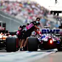 SOCHI, RUSSIA - SEPTEMBER 26: Lance Stroll of Canada driving the (18) Racing Point RP20 Mercedes is removed from a queue waiting to leave the pitlane during qualifying ahead of the F1 Grand Prix of Russia at Sochi Autodrom on September 26, 2020 in Sochi, Russia. (Photo by Peter Fox/Getty Images)