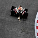 SOCHI, RUSSIA - SEPTEMBER 26: Sparks fly behind Alexander Albon of Thailand driving the (23) Aston Martin Red Bull Racing RB16 during qualifying ahead of the F1 Grand Prix of Russia at Sochi Autodrom on September 26, 2020 in Sochi, Russia. (Photo by Clive Mason - Formula 1/Formula 1 via Getty Images)