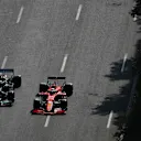 BAKU, AZERBAIJAN - JUNE 06: Lewis Hamilton of Great Britain driving the (44) Mercedes AMG Petronas F1 Team Mercedes W12 and Charles Leclerc of Monaco driving the (16) Scuderia Ferrari SF21 battle for track position during the F1 Grand Prix of Azerbaijan at Baku City Circuit on June 06, 2021 in Baku, Azerbaijan. (Photo by Joe Portlock - Formula 1/Formula 1 via Getty Images)