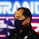 SPA, BELGIUM - AUGUST 27: Toyoharu Tanabe of Honda talks in the Team Principals Press Conference during practice ahead of the F1 Grand Prix of Belgium at Circuit de Spa-Francorchamps on August 27, 2021 in Spa, Belgium. (Photo by Dan Istitene/Getty Images)