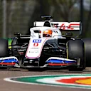 IMOLA, ITALY - APRIL 16: Nikita Mazepin of Russia driving the (9) Haas F1 Team VF-21 Ferrari on track during practice ahead of the F1 Grand Prix of Emilia Romagna at Autodromo Enzo e Dino Ferrari on April 16, 2021 in Imola, Italy. (Photo by Bryn Lennon/Getty Images)