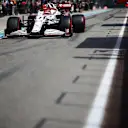 IMOLA, ITALY - APRIL 16: Kimi Raikkonen of Finland driving the (7) Alfa Romeo Racing C41 Ferrari in the Pitlane during practice ahead of the F1 Grand Prix of Emilia Romagna at Autodromo Enzo e Dino Ferrari on April 16, 2021 in Imola, Italy. (Photo by Peter Fox/Getty Images)