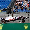 LE CASTELLET, FRANCE - JUNE 19: The car of Mick Schumacher of Germany and Haas F1 is removed from the circuit on a tow truck after crashing during qualifying ahead of the F1 Grand Prix of France at Circuit Paul Ricard on June 19, 2021 in Le Castellet, France. (Photo by Bryn Lennon - Formula 1/Formula 1 via Getty Images)