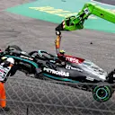BUDAPEST, HUNGARY - AUGUST 01: The car of Valtteri Bottas of Finland and Mercedes GP is removed from the track during the F1 Grand Prix of Hungary at Hungaroring on August 01, 2021 in Budapest, Hungary. (Photo by Bryn Lennon/Getty Images)