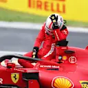 BUDAPEST, HUNGARY - AUGUST 01: Charles Leclerc of Monaco and Ferrari retires from the race during the F1 Grand Prix of Hungary at Hungaroring on August 01, 2021 in Budapest, Hungary. (Photo by Joe Portlock - Formula 1/Formula 1 via Getty Images)