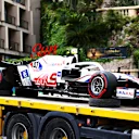 MONTE-CARLO, MONACO - MAY 22: The broken car of Mick Schumacher of Germany and Haas F1 is returned to the pits during final practice prior to the F1 Grand Prix of Monaco at Circuit de Monaco on May 22, 2021 in Monte-Carlo, Monaco. (Photo by Dan Istitene - Formula 1/Formula 1 via Getty Images)