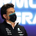 PORTIMAO, PORTUGAL - APRIL 30: Mercedes GP Executive Director Toto Wolff talks in the Team Principals Press Conference during practice ahead of the F1 Grand Prix of Portugal at Autodromo Internacional Do Algarve on April 30, 2021 in Portimao, Portugal. (Photo by Lars Baron/Getty Images)