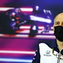 DOHA, QATAR - NOVEMBER 19: Scuderia AlphaTauri Team Principal Franz Tost talks in the Team Principals Press Conference during practice ahead of the F1 Grand Prix of Qatar at Losail International Circuit on November 19, 2021 in Doha, Qatar. (Photo by Dan Istitene/Getty Images)