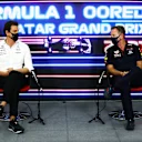 DOHA, QATAR - NOVEMBER 19: Mercedes GP Executive Director Toto Wolff and Red Bull Racing Team Principal Christian Horner talk in the Team Principals Press Conference during practice ahead of the F1 Grand Prix of Qatar at Losail International Circuit on November 19, 2021 in Doha, Qatar. (Photo by Dan Istitene/Getty Images)
