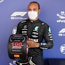 BARCELONA, SPAIN - MAY 08: Pole position qualifier Lewis Hamilton of Great Britain and Mercedes GP celebrates with his pole position award in parc ferme after qualifying for the F1 Grand Prix of Spain at Circuit de Barcelona-Catalunya on May 08, 2021 in Barcelona, Spain. (Photo by Emilio Morenatti - Pool/Getty Images)