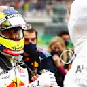 ISTANBUL, TURKEY - OCTOBER 10: Second placed Max Verstappen of Netherlands and Red Bull Racing and third placed Sergio Perez of Mexico and Red Bull Racing celebrate in parc ferme during the F1 Grand Prix of Turkey at Intercity Istanbul Park on October 10, 2021 in Istanbul, Turkey. (Photo by Dan Istitene - Formula 1/Formula 1 via Getty Images)