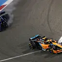 BAHRAIN, BAHRAIN - MARCH 20: Lando Norris of Great Britain driving the (4) McLaren MCL36 Mercedes leads Nicholas Latifi driving the (6) Williams FW44 Mercedes during the F1 Grand Prix of Bahrain at Bahrain International Circuit on March 20, 2022 in Bahrain, Bahrain. (Photo by Joe Portlock - Formula 1/Formula 1 via Getty Images)
