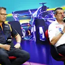 SAO PAULO, BRAZIL - NOVEMBER 12: McLaren Team Principal Andreas Seidl and Haas F1 Team Principal Guenther Steiner attend a press conference prior to practice ahead of the F1 Grand Prix of Brazil at Autodromo Jose Carlos Pace on November 12, 2022 in Sao Paulo, Brazil. (Photo by Bryn Lennon/Getty Images)