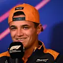 MONTREAL, QUEBEC - JUNE 17: Lando Norris of Great Britain and McLaren talks in the Drivers Press Conference prior to practice ahead of the F1 Grand Prix of Canada at Circuit Gilles Villeneuve on June 17, 2022 in Montreal, Quebec. (Photo by Clive Mason/Getty Images)