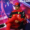 MONTREAL, QUEBEC - JUNE 18: Third placed qualifier Carlos Sainz of Spain and Ferrari looks on in the press conference after qualifying ahead of the F1 Grand Prix of Canada at Circuit Gilles Villeneuve on June 18, 2022 in Montreal, Quebec. (Photo by Lars Baron/Getty Images)
