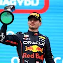 BUDAPEST, HUNGARY - JULY 31: Race winner Max Verstappen of the Netherlands and Oracle Red Bull Racing celebrates on the podium during the F1 Grand Prix of Hungary at Hungaroring on July 31, 2022 in Budapest, Hungary. (Photo by Francois Nel/Getty Images)