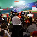 BUDAPEST, HUNGARY - JULY 28: A view of the camera operator in the Drivers Press Conference during previews ahead of the F1 Grand Prix of Hungary at Hungaroring on July 28, 2022 in Budapest, Hungary. (Photo by Bryn Lennon/Getty Images)