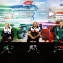 MEXICO CITY, MEXICO - OCTOBER 29: (L-R) Scuderia AlphaTauri Team Principal Franz Tost, Alfa Romeo Racing Team Principal Frederic Vasseur and Mike Krack, Team Principal of the Aston Martin F1 Team attend the Team Principals Press Conference prior to final practice ahead of the F1 Grand Prix of Mexico at Autodromo Hermanos Rodriguez on October 29, 2022 in Mexico City, Mexico. (Photo by Chris Graythen/Getty Images)