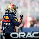 MEXICO CITY, MEXICO - OCTOBER 29: Max Verstappen of Red Bull Racing and The Netherlands celebrates pole position during qualifying ahead of the F1 Grand Prix of Mexico at Autodromo Hermanos Rodriguez on October 29, 2022 in Mexico City, Mexico. (Photo by Peter Fox/Getty Images)