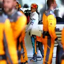 MEXICO CITY, MEXICO - OCTOBER 30: Lando Norris of Great Britain and McLaren prepares to drive in the garage prior to the F1 Grand Prix of Mexico at Autodromo Hermanos Rodriguez on October 30, 2022 in Mexico City, Mexico. (Photo by Dan Istitene - Formula 1/Formula 1 via Getty Images)