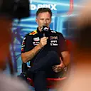 MIAMI, FLORIDA - MAY 07: Red Bull Racing Team Principal Christian Horner talks in the Team Principals Press Conference prior to final practice ahead of the F1 Grand Prix of Miami at the Miami International Autodrome on May 07, 2022 in Miami, Florida. (Photo by Clive Mason/Getty Images)