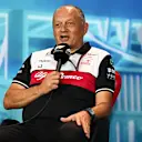 MIAMI, FLORIDA - MAY 07: Alfa Romeo Racing Team Principal Frederic Vasseur talks in the Team Principals Press Conference prior to final practice ahead of the F1 Grand Prix of Miami at the Miami International Autodrome on May 07, 2022 in Miami, Florida. (Photo by Clive Mason/Getty Images)