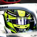 JEDDAH, SAUDI ARABIA - MARCH 25: Lewis Hamilton of Great Britain and Mercedes prepares to drive in the garage during practice ahead of the F1 Grand Prix of Saudi Arabia at the Jeddah Corniche Circuit on March 25, 2022 in Jeddah, Saudi Arabia. (Photo by Lars Baron/Getty Images)