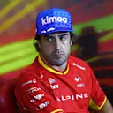BARCELONA, SPAIN - MAY 20: Fernando Alonso of Spain and Alpine F1 looks on in the Drivers Press Conference prior to practice ahead of the F1 Grand Prix of Spain at Circuit de Barcelona-Catalunya on May 20, 2022 in Barcelona, Spain. (Photo by Lars Baron/Getty Images)