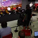 BARCELONA, SPAIN - MAY 20: Sergio Perez of Mexico and Oracle Red Bull Racing, Charles Leclerc of Monaco and Ferrari, Mick Schumacher of Germany and Haas F1, Fernando Alonso of Spain and Alpine F1 and Valtteri Bottas of Finland and Alfa Romeo F1 attend the Drivers Press Conference prior to practice ahead of the F1 Grand Prix of Spain at Circuit de Barcelona-Catalunya on May 20, 2022 in Barcelona, Spain. (Photo by Lars Baron/Getty Images)