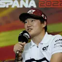 BARCELONA, SPAIN - MAY 20: Yuki Tsunoda of Japan and Scuderia AlphaTauri talks in the Drivers Press Conference prior to practice ahead of the F1 Grand Prix of Spain at Circuit de Barcelona-Catalunya on May 20, 2022 in Barcelona, Spain. (Photo by Bryn Lennon/Getty Images)