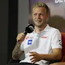 BARCELONA, SPAIN - MAY 20: Kevin Magnussen of Denmark and Haas F1 talks in the Drivers Press Conference prior to practice ahead of the F1 Grand Prix of Spain at Circuit de Barcelona-Catalunya on May 20, 2022 in Barcelona, Spain. (Photo by Bryn Lennon/Getty Images)