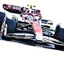 BARCELONA, SPAIN - MAY 20: Zhou Guanyu of China driving the (24) Alfa Romeo F1 C42 Ferrari on track during practice ahead of the F1 Grand Prix of Spain at Circuit de Barcelona-Catalunya on May 20, 2022 in Barcelona, Spain. (Photo by Clive Mason/Getty Images)