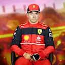 BARCELONA, SPAIN - MAY 21: Pole position qualifier Charles Leclerc of Monaco and Ferrari talks in the press conference after qualifying ahead of the F1 Grand Prix of Spain at Circuit de Barcelona-Catalunya on May 21, 2022 in Barcelona, Spain. (Photo by Dan Istitene - Formula 1/Formula 1 via Getty Images)