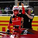 BARCELONA, SPAIN - MAY 21: Pole position qualifier Charles Leclerc of Monaco and Ferrari celebrates in parc ferme during qualifying ahead of the F1 Grand Prix of Spain at Circuit de Barcelona-Catalunya on May 21, 2022 in Barcelona, Spain. (Photo by Bryn Lennon - Formula 1/Formula 1 via Getty Images)