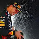 BAHRAIN, BAHRAIN - MARCH 05: Race winner Max Verstappen of the Netherlands and Oracle Red Bull Racing celebrates on the podium during the F1 Grand Prix of Bahrain at Bahrain International Circuit on March 05, 2023 in Bahrain, Bahrain. (Photo by Dan Istitene - Formula 1/Formula 1 via Getty Images)